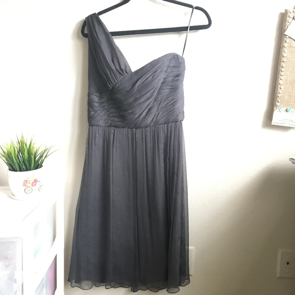 [AMSALE] 100% SILK ONE SHOULDER KNEE LENGTH DRESS